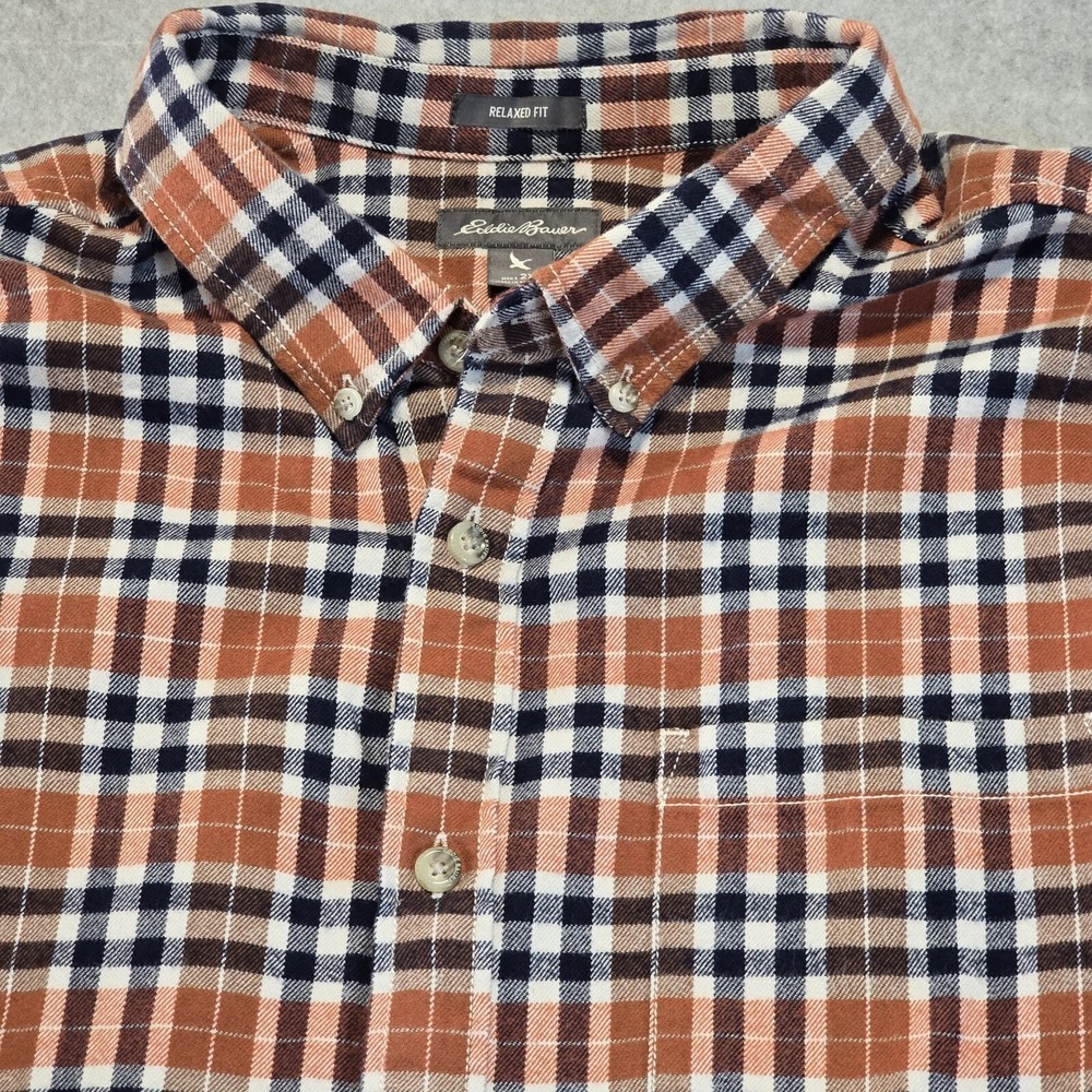Eddie Bauer Button Down Shirt Mens 2XL Brown Plaid Relaxed Fit Gorpcore Outdoors - Picture 4 of 12